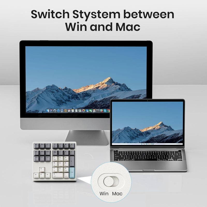 Kisnt Wireless Number Pad, Hot Swappable Mechanical Numpad,34 Keys 2.4GHz Rechargeable Numeric Keypad with PBT Keycaps for Laptop, Mac, PC Desktop - Image 4
